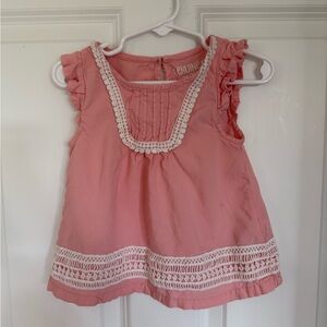 Coral Tank Top Toddler Girl with White Crochet - Size 3t